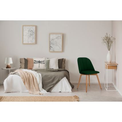 Ēdamistabas krēsls BAKERI 86x48 cm tumši zaļa/gaišs ozolkoks