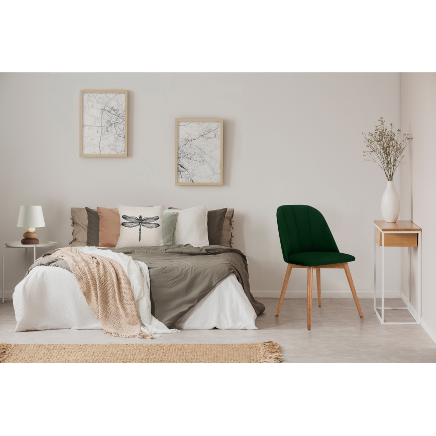 Ēdamistabas krēsls BAKERI 86x48 cm tumši zaļa/gaišs ozolkoks