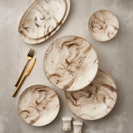 Ēdiena servīze 26 gab. bēšs/brūns/porcelāns