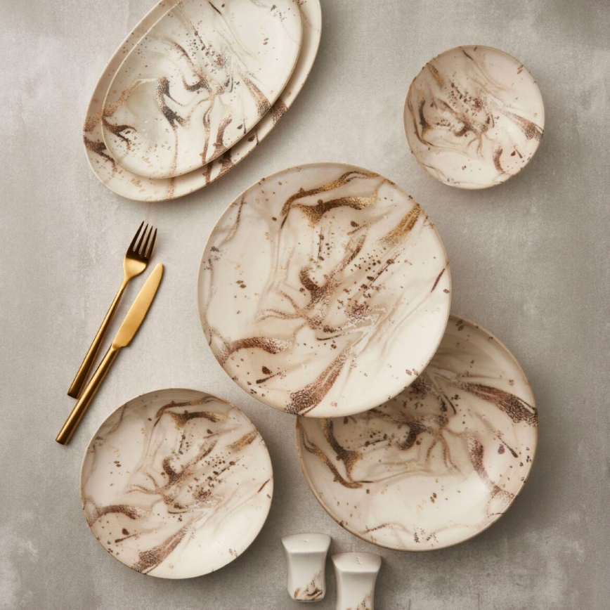 Ēdiena servīze 26 gab. bēšs/brūns/porcelāns