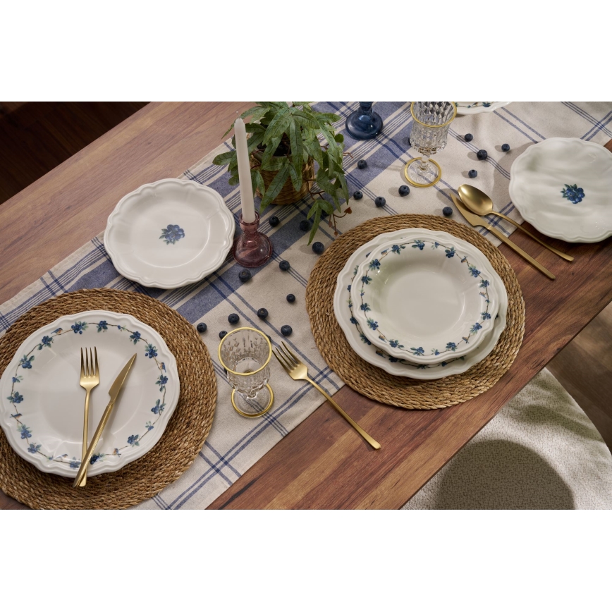 Ēdienu komplekts 24 gab. balta/zila/porcelāns