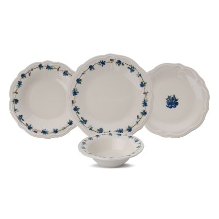 Ēdienu komplekts 24 gab. balta/zila/porcelāns