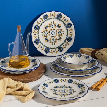 Ēdienu servīze 24 gab. balta/zila/dzeltena/porcelāns