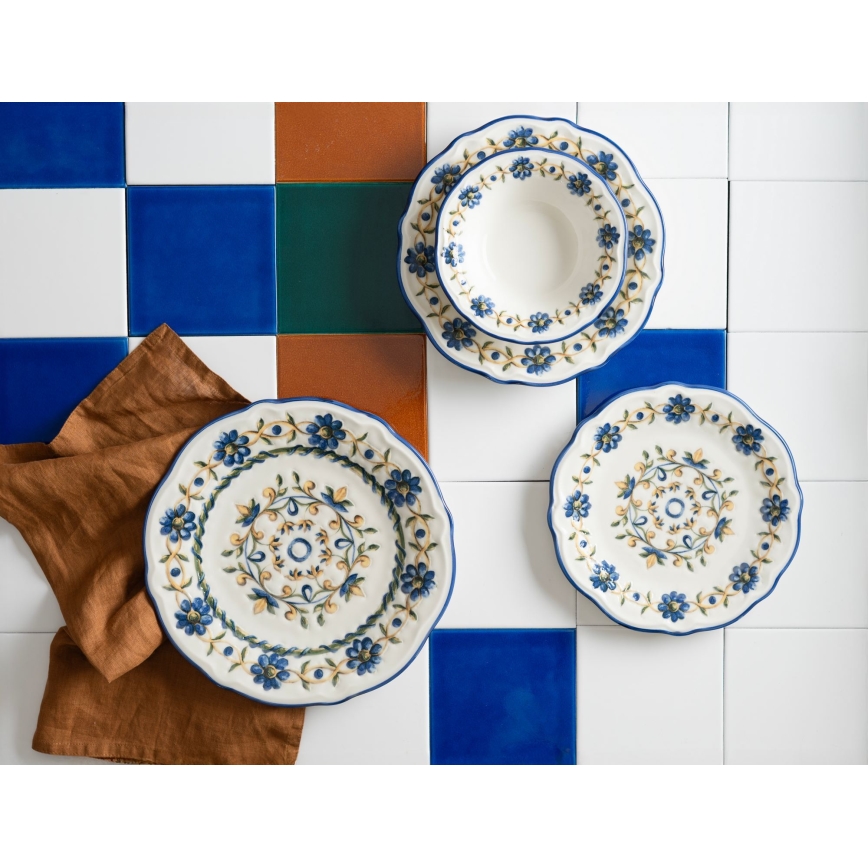 Ēdienu servīze 24 gab. balta/zila/dzeltena/porcelāns