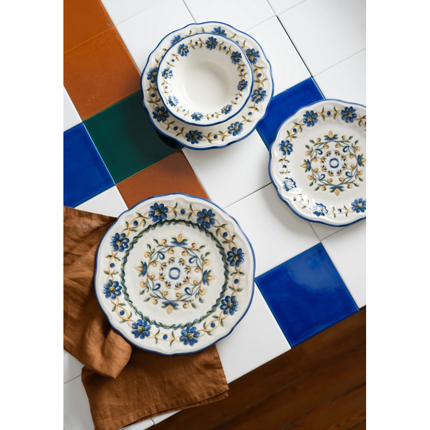 Ēdienu servīze 24 gab. balta/zila/dzeltena/porcelāns