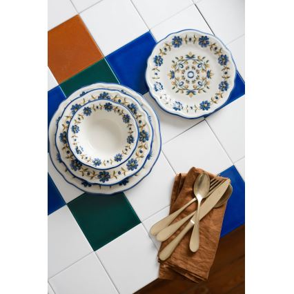 Ēdienu servīze 24 gab. balta/zila/dzeltena/porcelāns