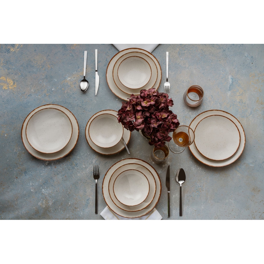 Ēdienu servīze, 24 gab., bēša/brūna, porcelāns