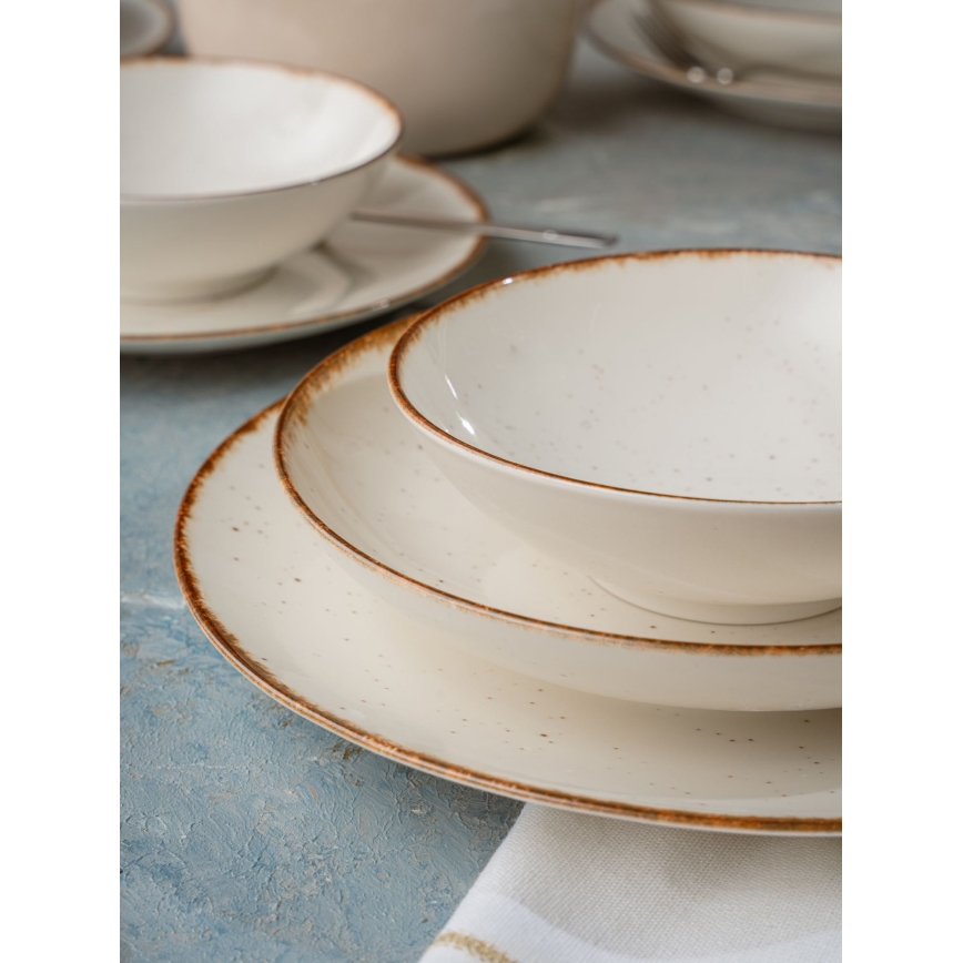 Ēdienu servīze, 24 gab., bēša/brūna, porcelāns