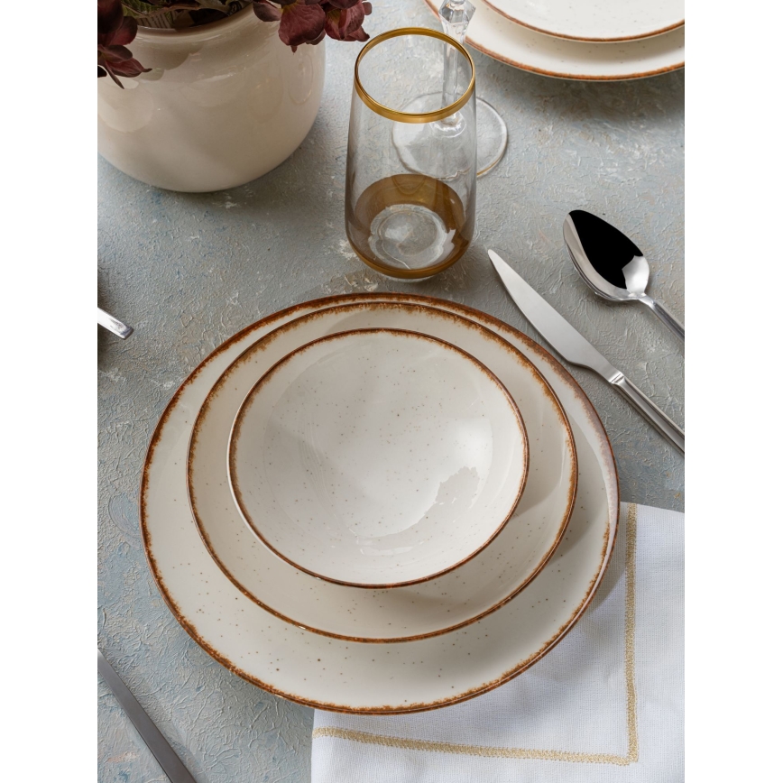 Ēdienu servīze, 24 gab., bēša/brūna, porcelāns