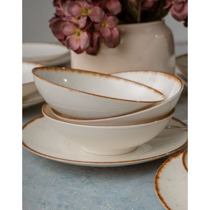 Ēdienu servīze, 24 gab., bēša/brūna, porcelāns
