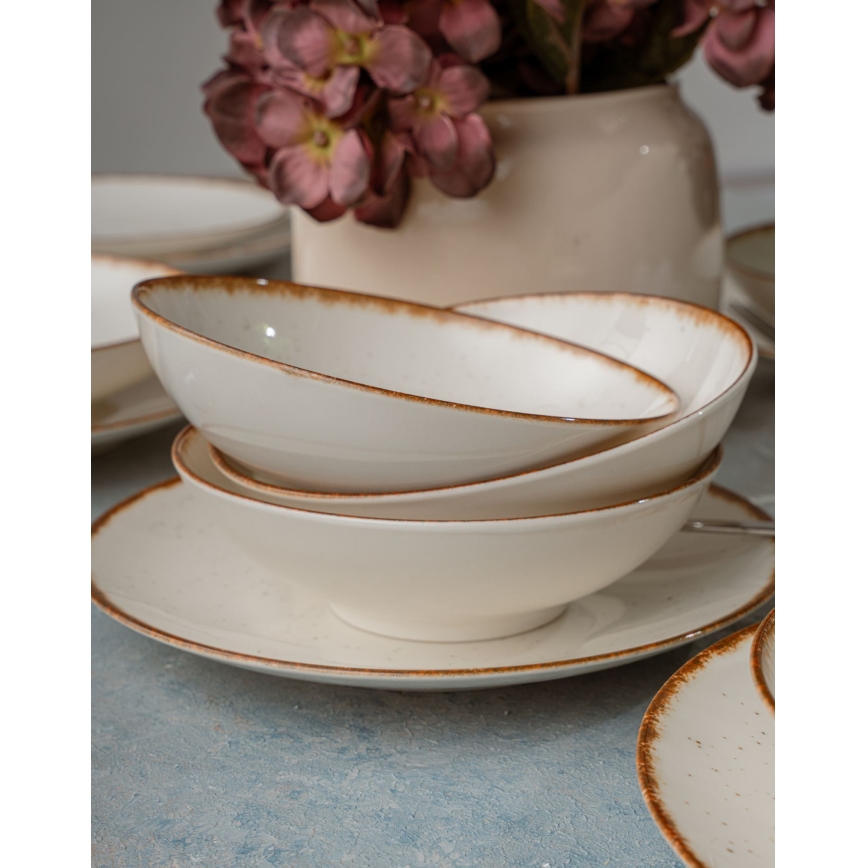 Ēdienu servīze, 24 gab., bēša/brūna, porcelāns