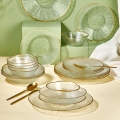 Ēdienu servīze, 24 gab., caurspīdīga ar zelta apdari, stikls