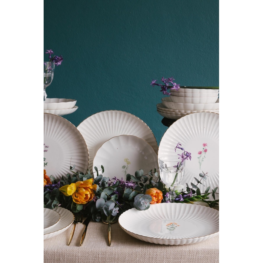 Ēdienu servīze 27 gab. balta/zelta/porcelāns