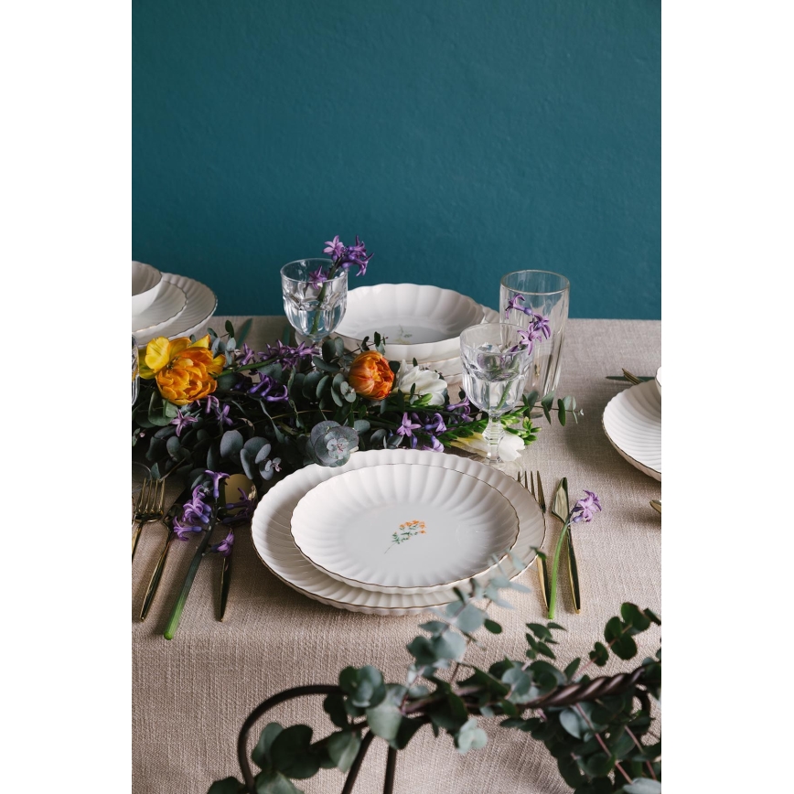 Ēdienu servīze 27 gab. balta/zelta/porcelāns