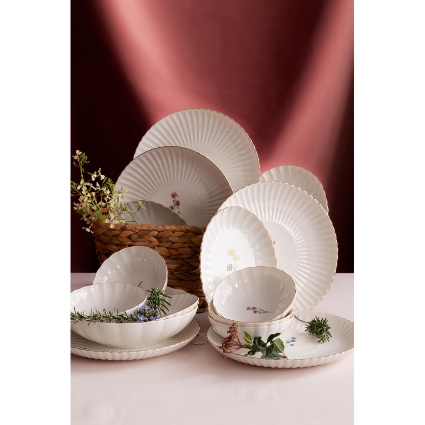 Ēdienu servīze 27 gab. balta/zelta/porcelāns