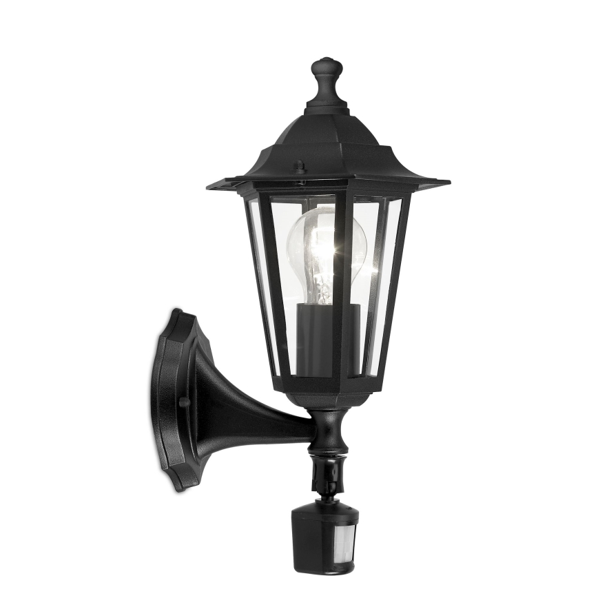 EGLO -  Āra sienas lampa ar sensoru 1xE27/60W melna