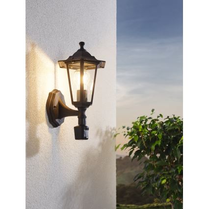 EGLO -  Āra sienas lampa ar sensoru 1xE27/60W melna
