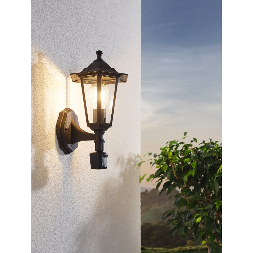 EGLO -  Āra sienas lampa ar sensoru 1xE27/60W melna