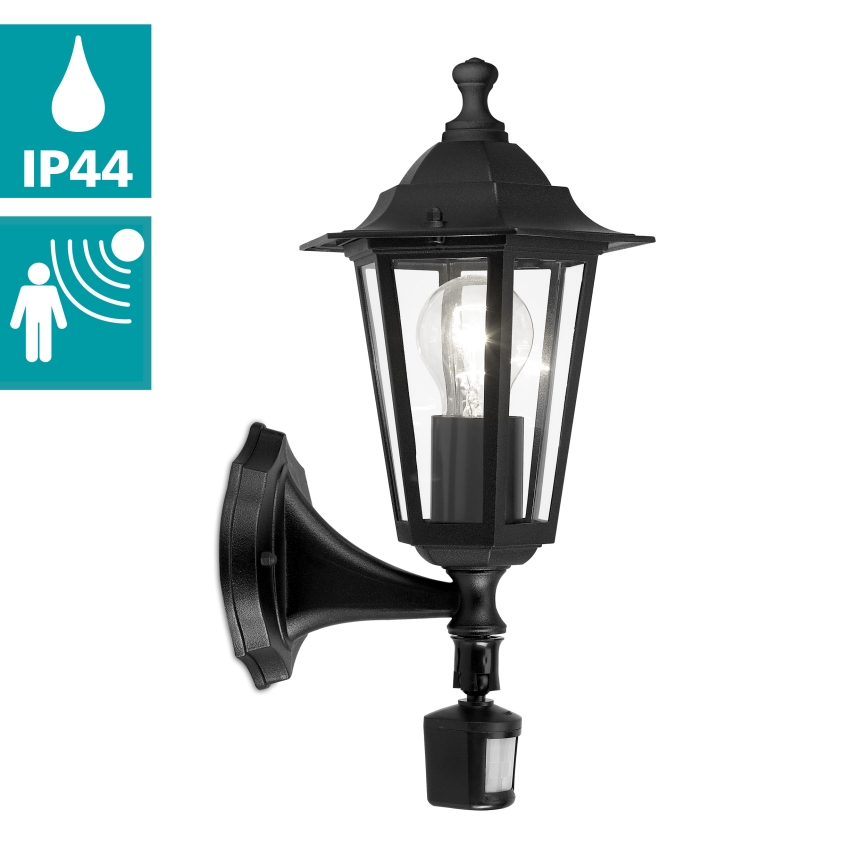 EGLO -  Āra sienas lampa ar sensoru 1xE27/60W melna