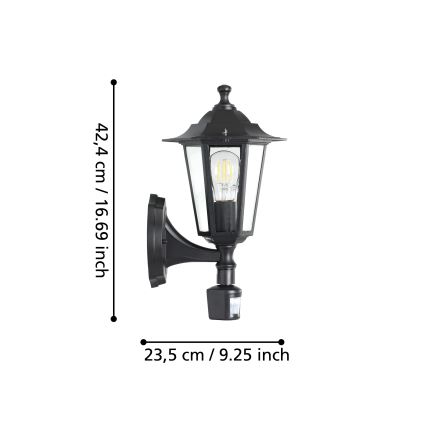 EGLO -  Āra sienas lampa ar sensoru 1xE27/60W melna