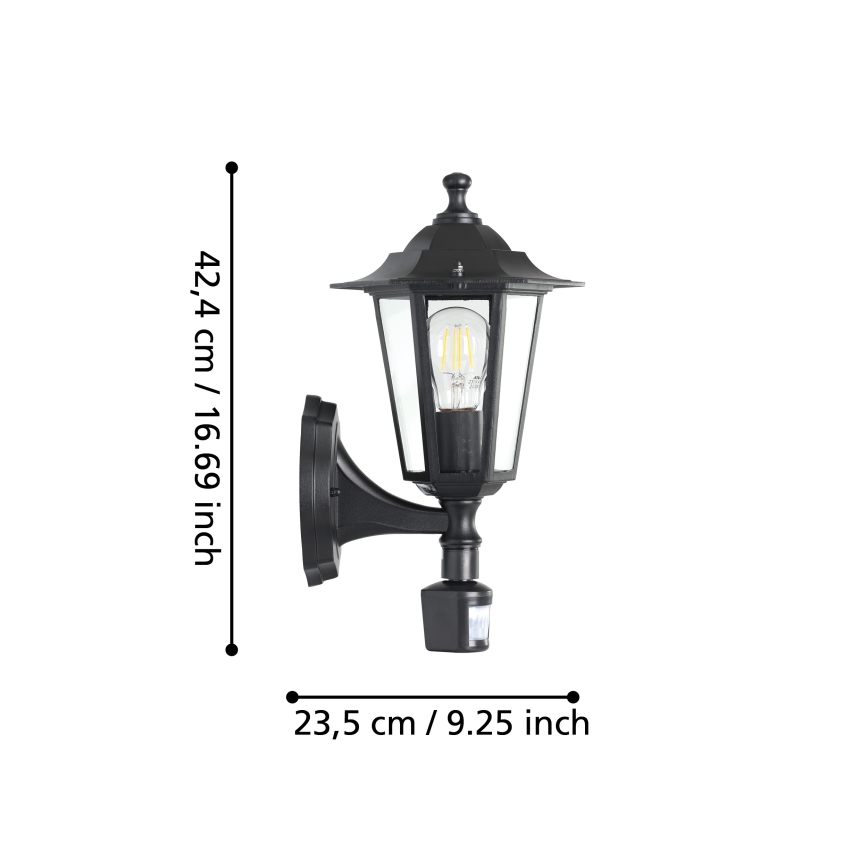 EGLO -  Āra sienas lampa ar sensoru 1xE27/60W melna