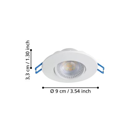 Eglo - 7 x LED komplekts iebūvējamie gaismekļi, 4,9 W, 230 V, 2700/4000/6500 K, Ø 9 cm, balti