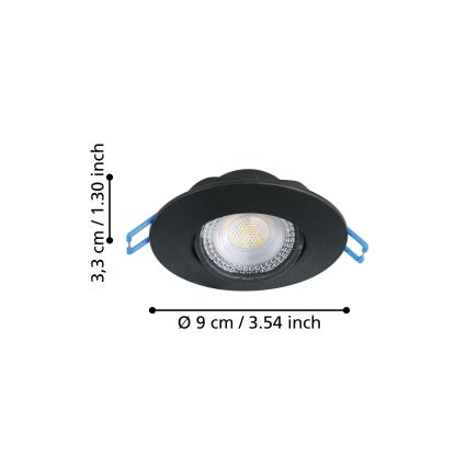 Eglo - KOMPLEKTS 3x LED iebūvējamais griestu gaismeklis LED/4,9W/230V 2700/4000/6500K Ø 9 cm melns