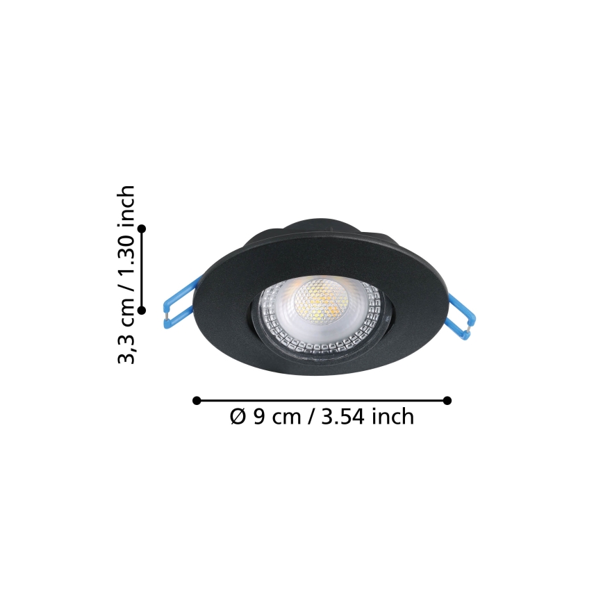 Eglo - KOMPLEKTS 3x LED iebūvējamais griestu gaismeklis LED/4,9W/230V 2700/4000/6500K Ø 9 cm melns