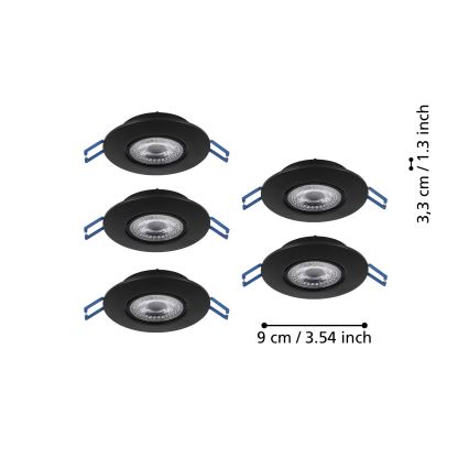 Eglo - Komplekts 5x LED iebūvējami griestu gaismekļi, LED/4,9W/230V, 2700/4000/6500K, Ø 9 cm, melni