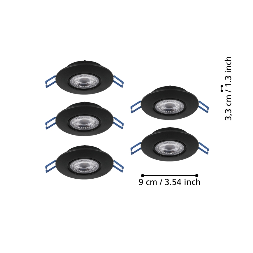 Eglo - Komplekts 5x LED iebūvējami griestu gaismekļi, LED/4,9W/230V, 2700/4000/6500K, Ø 9 cm, melni