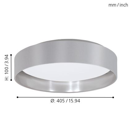 Eglo 31623 - LED griestu gaismeklis MASERLO LED/16W/230V 3000K Ø 40,5 cm pelēka/sudraba