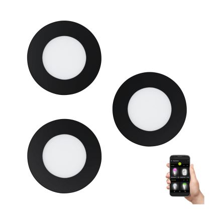 Eglo 31743 - komplekts 3x aptumšojami LED iebūvējamie vannas istabas griestu gaismekļi FUEVA-Z LED/2,8W/230V 2700–6500 K IP44 melni Ø 8,5 cm