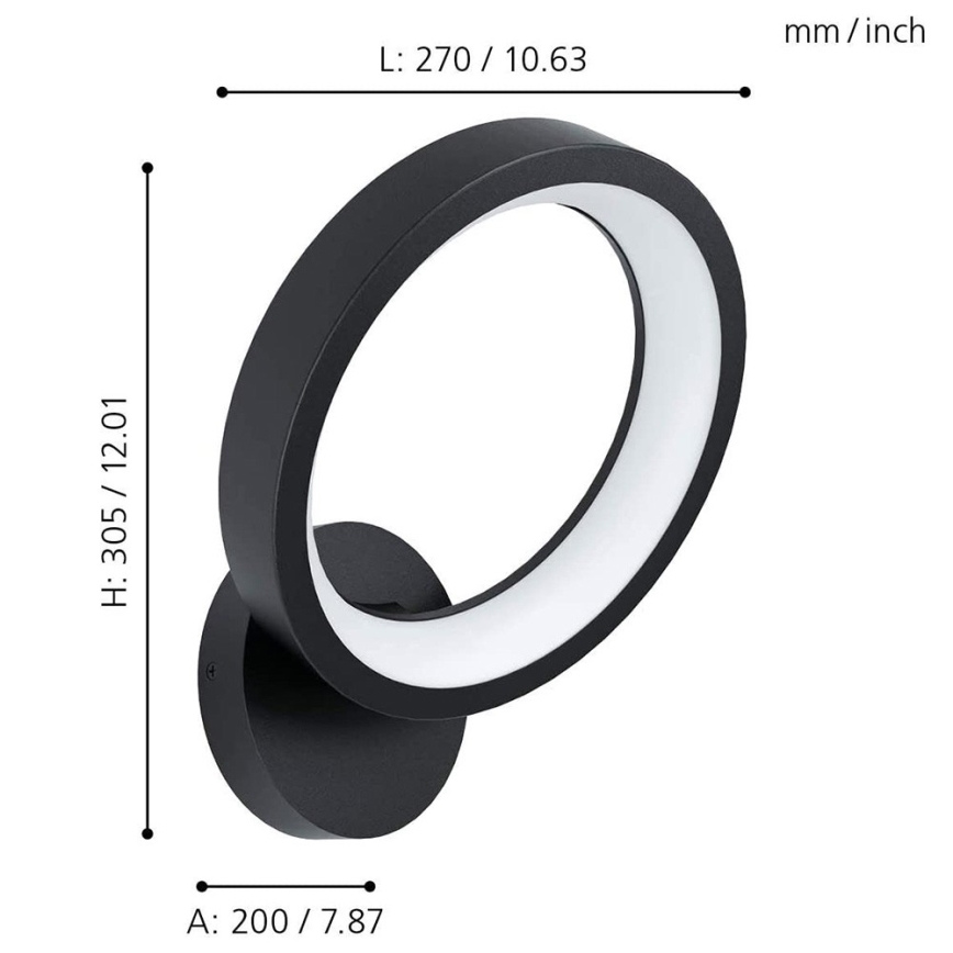 Eglo 32325 - LED RGBW Aptumšojama sienas lampa MARGHERA-C LED/16W/230V 2700-6500K melna