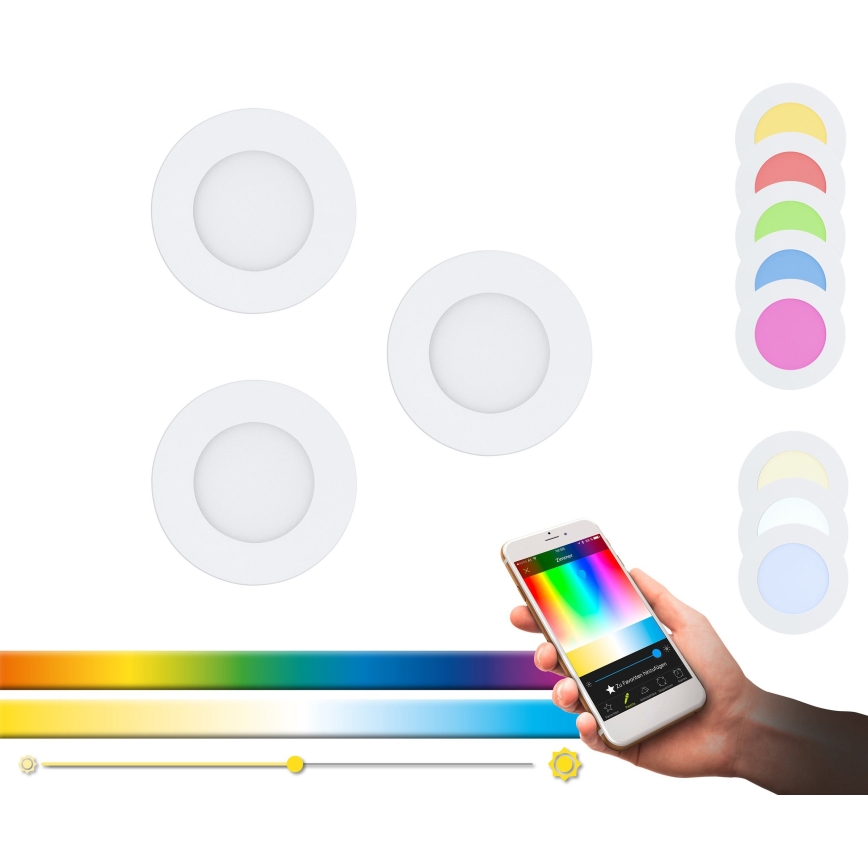 Eglo - Komplekts 3x LED RGB dimmējami iebūvējamie griestu gaismekļi FUEVA-C LED/3W/230V Ø 8,5 cm