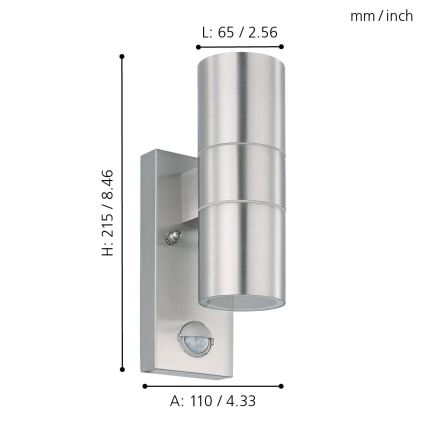 Eglo - LED Āra Sienas Apgaismojums ar sensoru 2xGU10/3W/230V