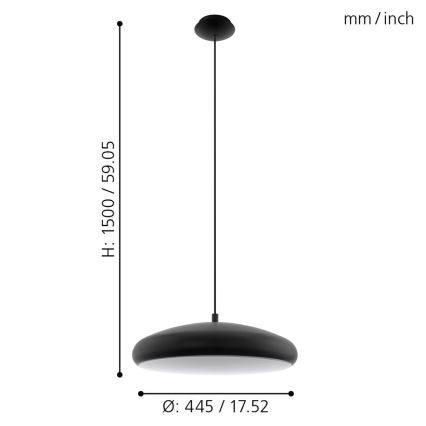 Eglo 33328 - LED RGBW Aptumšojuma lustra ar auklu RIODEVA-C LED/27W/230V 2700-6500K melna