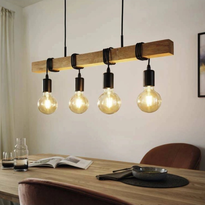 Eglo 33378 - LED Lustra ar auklu TOWNSHEND 4xE27/4W/230V 2200K bēša/melna