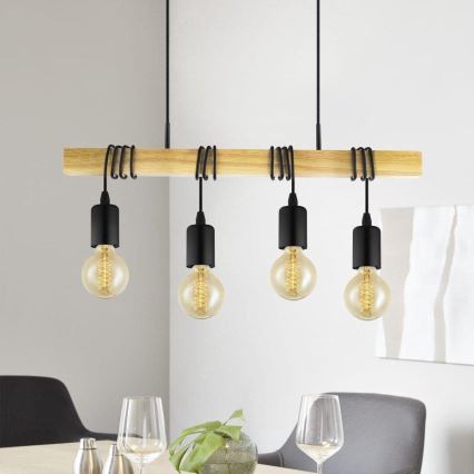 Eglo 33378 - LED Lustra ar auklu TOWNSHEND 4xE27/4W/230V 2200K bēša/melna