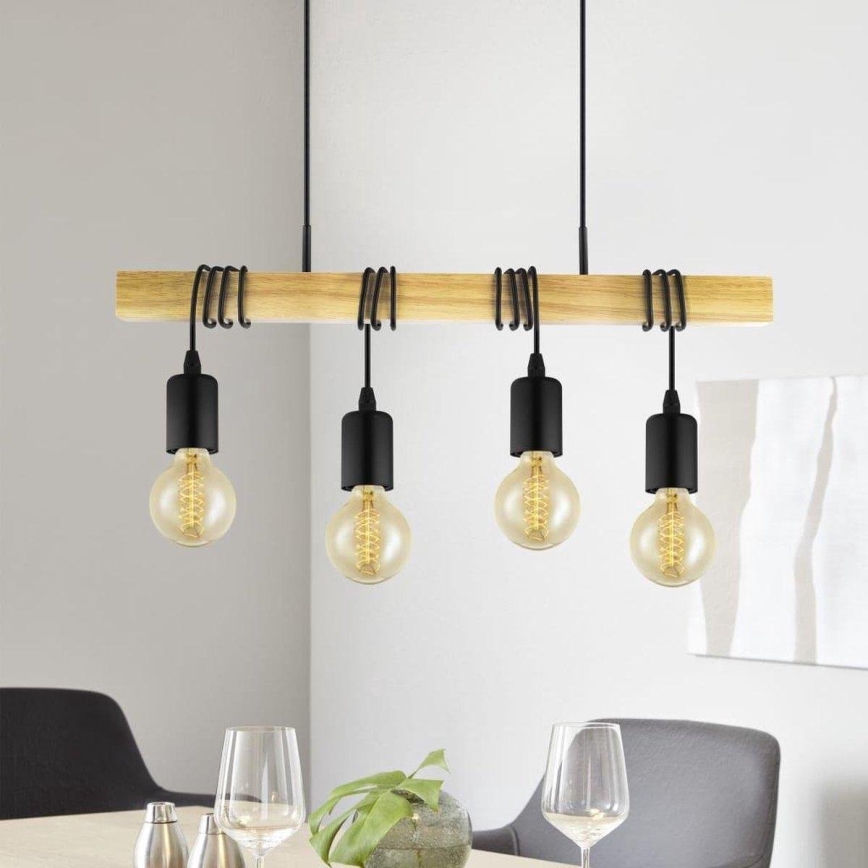Eglo 33378 - LED Lustra ar auklu TOWNSHEND 4xE27/4W/230V 2200K bēša/melna