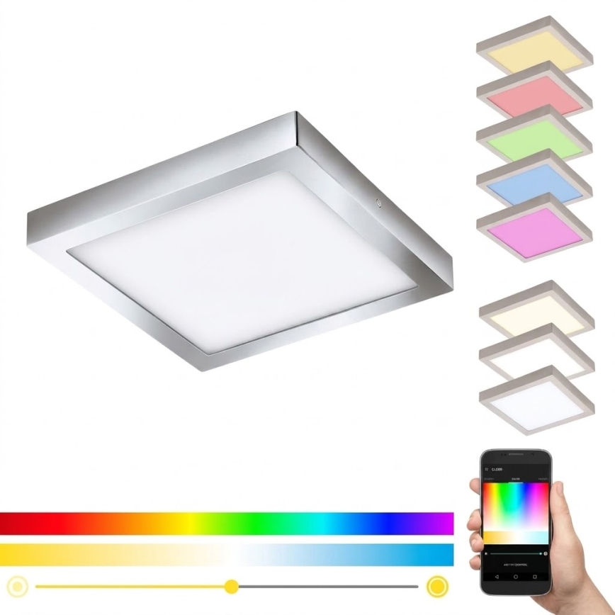 Eglo 33668-LED RGBW Vannas istabas gaismeklis ar regulējamu spilgtumu FUEVA-C 21W/230V 2700-6500K 30x30cm IP44