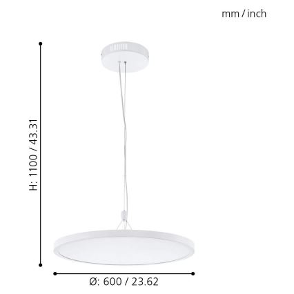 Eglo 33676 - LED RGBW ar regulējamu spilgtumu karājošais gaismeklis uz troses CERIGNOLA-C LED/32W/230V 2700-6500K balts + tālvadības pults