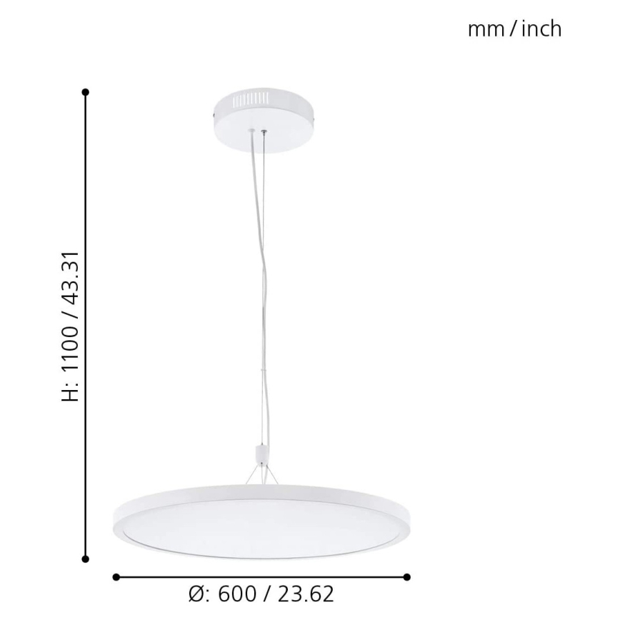Eglo 33676 - LED RGBW ar regulējamu spilgtumu karājošais gaismeklis uz troses CERIGNOLA-C LED/32W/230V 2700-6500K balts + tālvadības pults