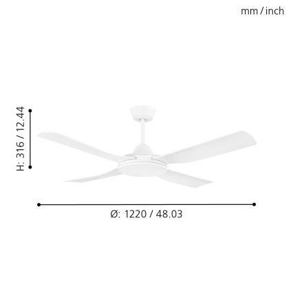 Eglo - Griestu ventilators 52W/230V + tālvadības pults, balts