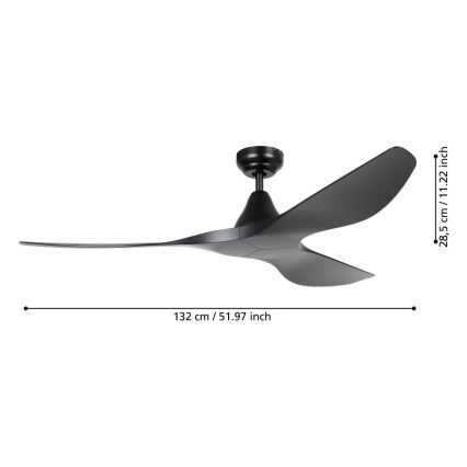 Eglo - Griestu ventilators Ø 132 cm, melns ar tālvadības pulti