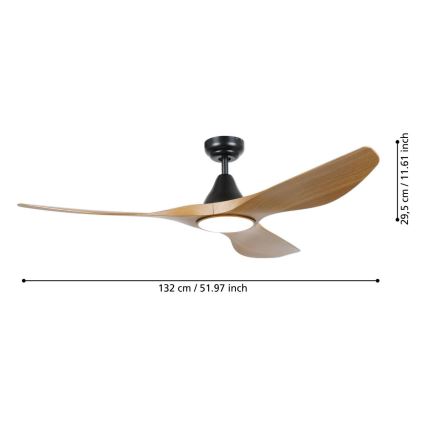 Eglo - LED griestu ventilators ar integrētu LED 19 W (230 V), regulējama krāsas temperatūra 3000/4000/5000 K, Ø 132 cm, brūns + tālvadības pults