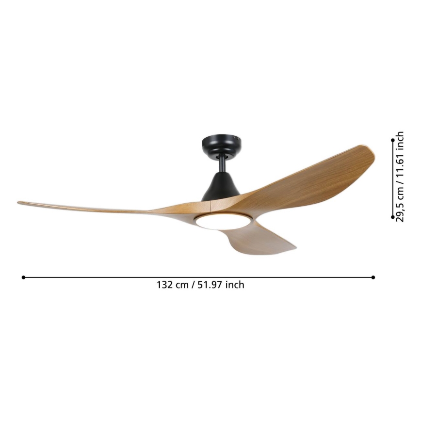 Eglo - LED griestu ventilators ar integrētu LED 19 W (230 V), regulējama krāsas temperatūra 3000/4000/5000 K, Ø 132 cm, brūns + tālvadības pults