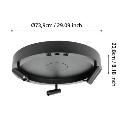 Eglo - LED Aptumšojama griestu lampa 3xLED/8W/230V + 3xLED/8,5W 3000K melna + tālvadības pults