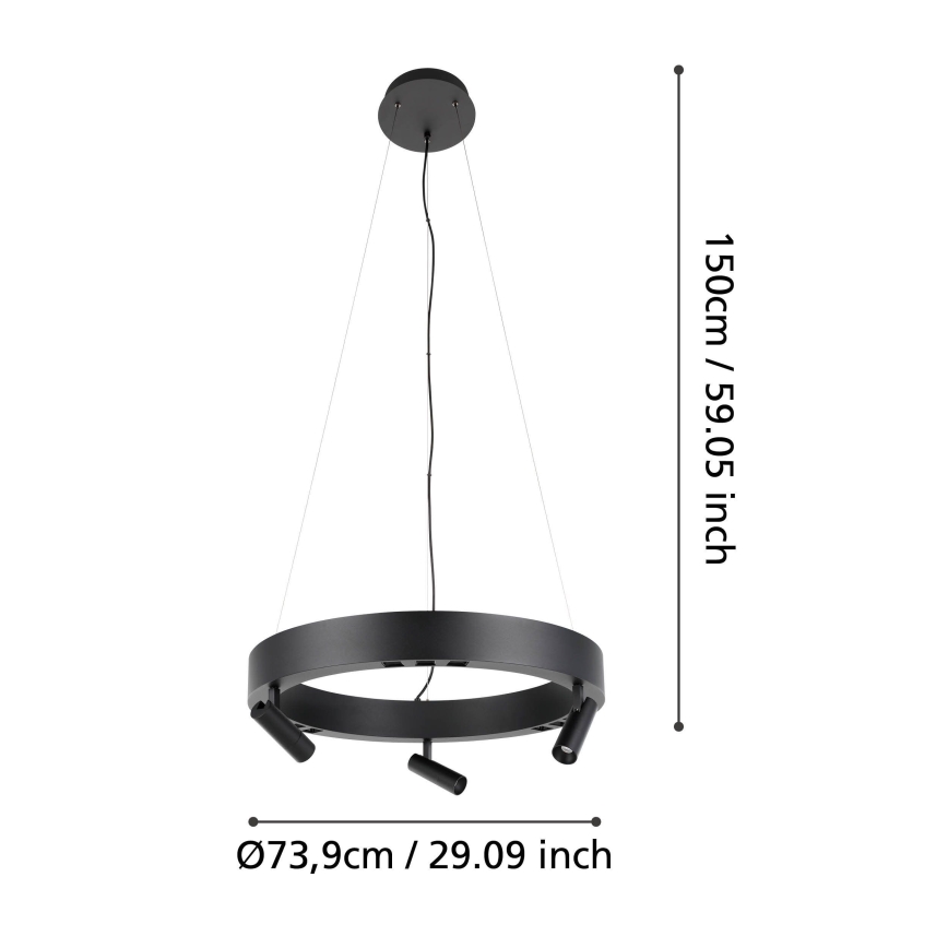 Eglo - LED Aptumšojama lustra ar auklu 3xLED/8W/230V + 3xLED/8,5W 3000K melna + tālvadības pults