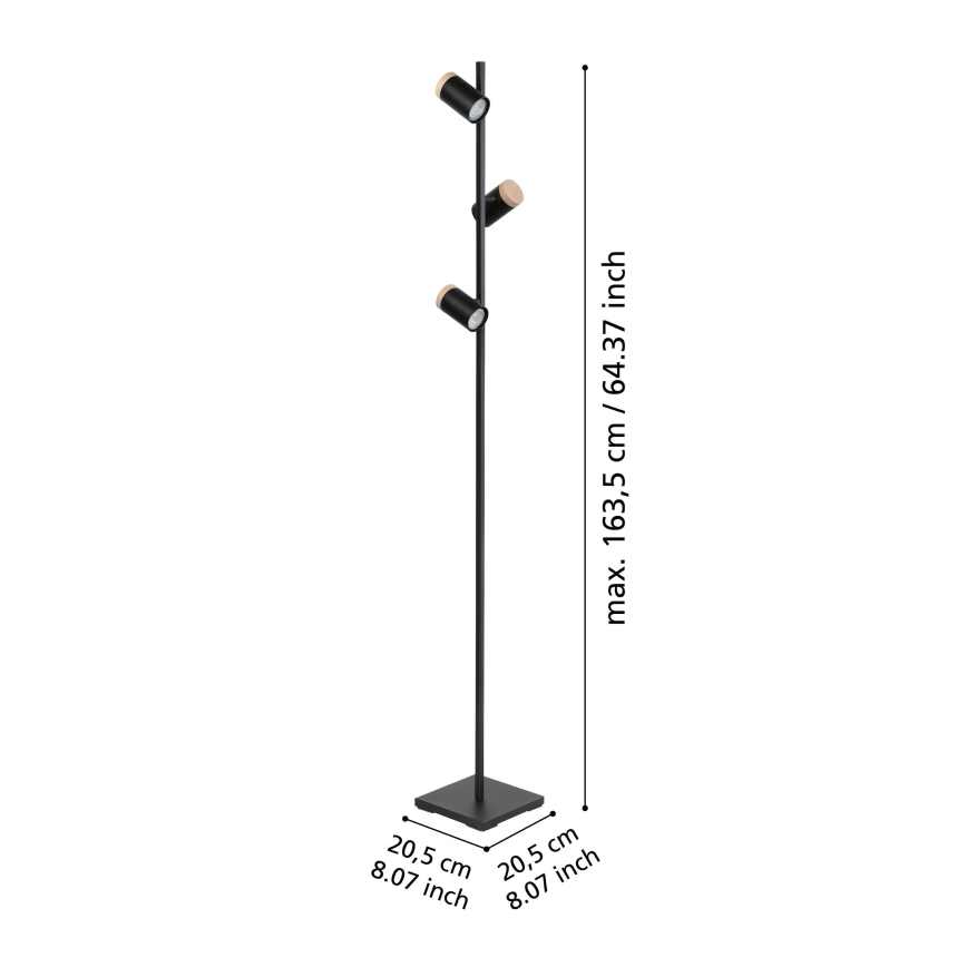 Eglo - LED Grīdas stāvlampa 3xGU10/4,5W/230V 3000K melna/brūna