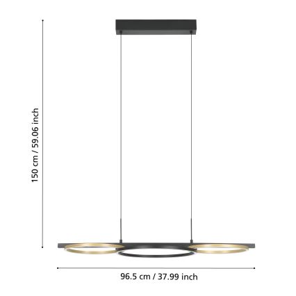 Eglo - LED Aptumšojama lustra ar auklu 2xLED/12,5W/230V + LED/15,5W 3000K melna